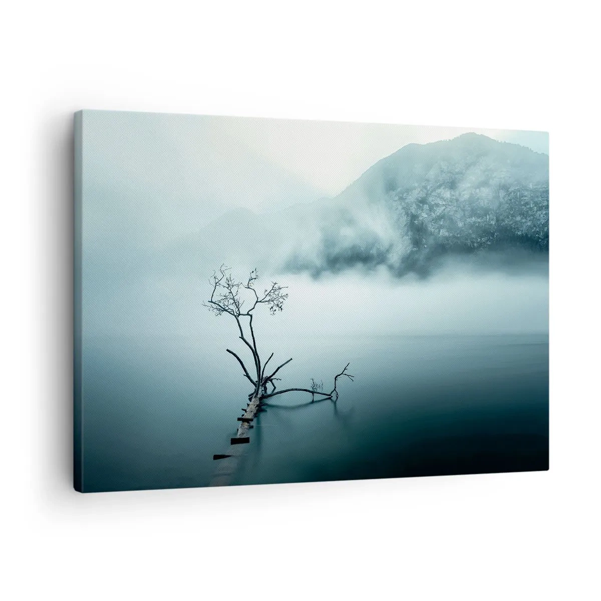 Canvas picture - A lonely tree in the water surrounded by fog and mountains - 70x50cm - From Water and Fog - Modern wall decoration for the living room and bedroom ARTTOR