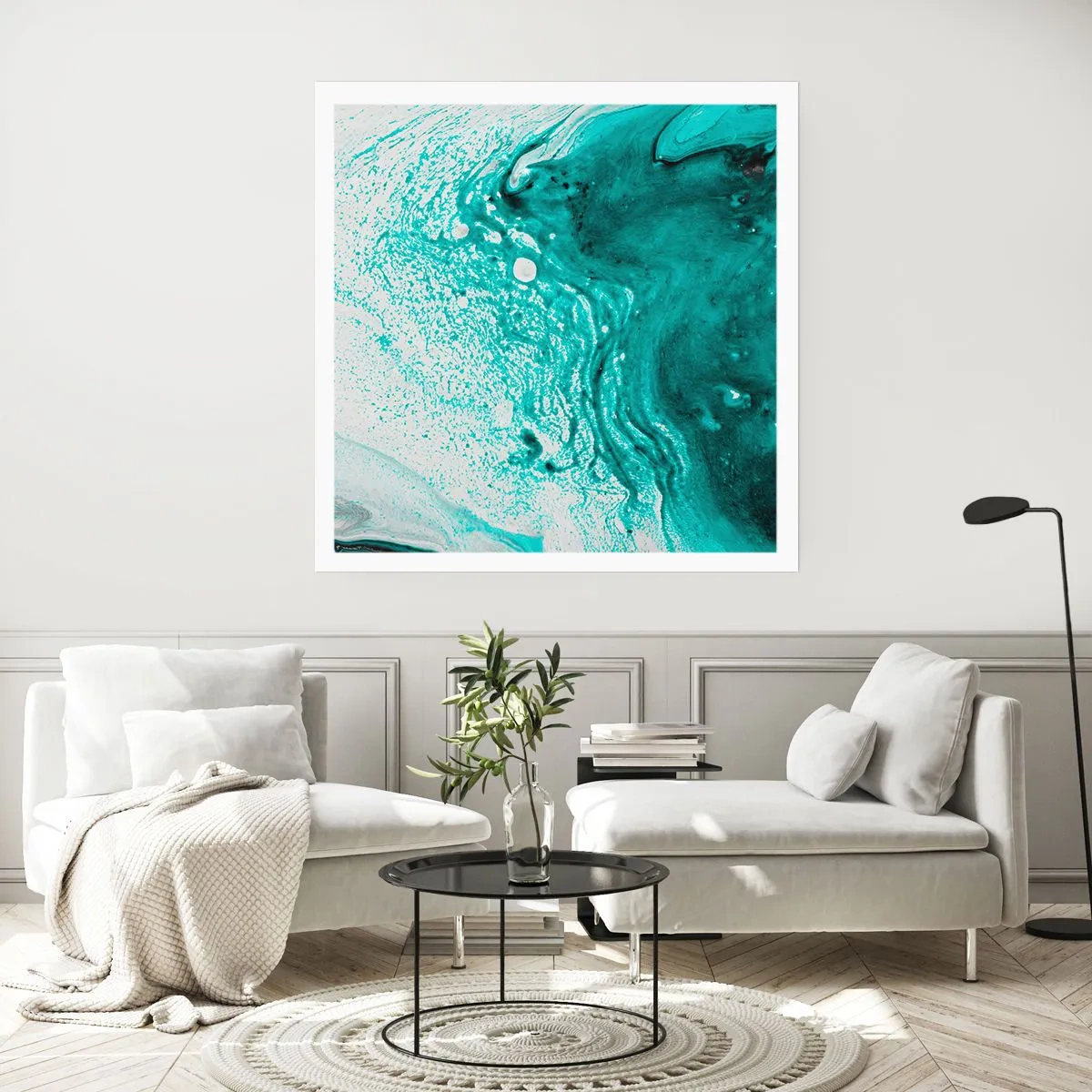 Poster - Dissolving in White and Turquoise - 40x40 cm