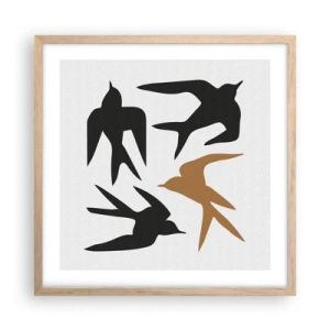 Poster in light oak frame - Swallows at Play - 50x50 cm