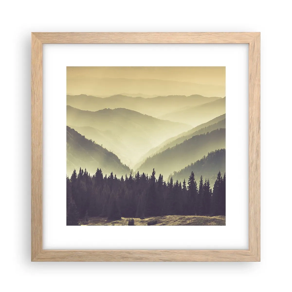 Poster in light oak frame - In a Faraway Land, Past the Mountains - 30x30 cm
