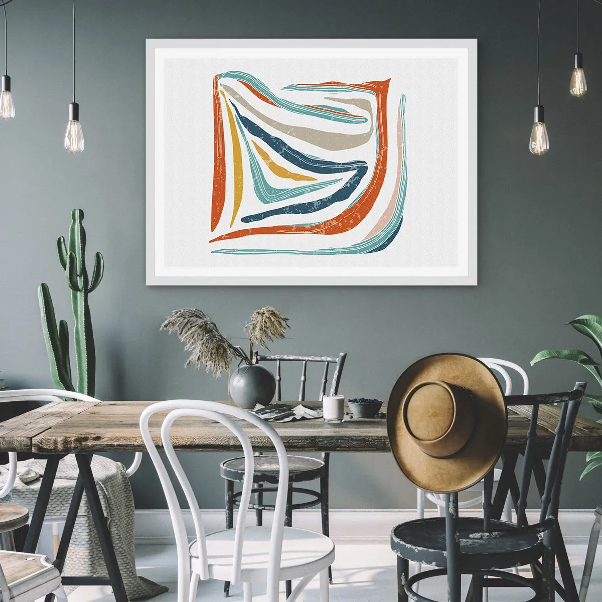 Poster in white frmae - Abstract with a Friendly Smile - 100x70 cm