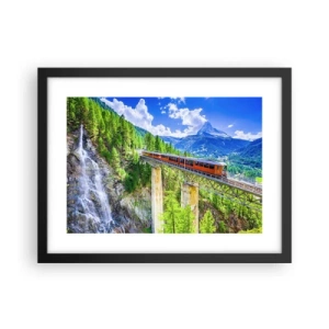 Poster in black frame - Train Through the Alps - 40x30 cm
