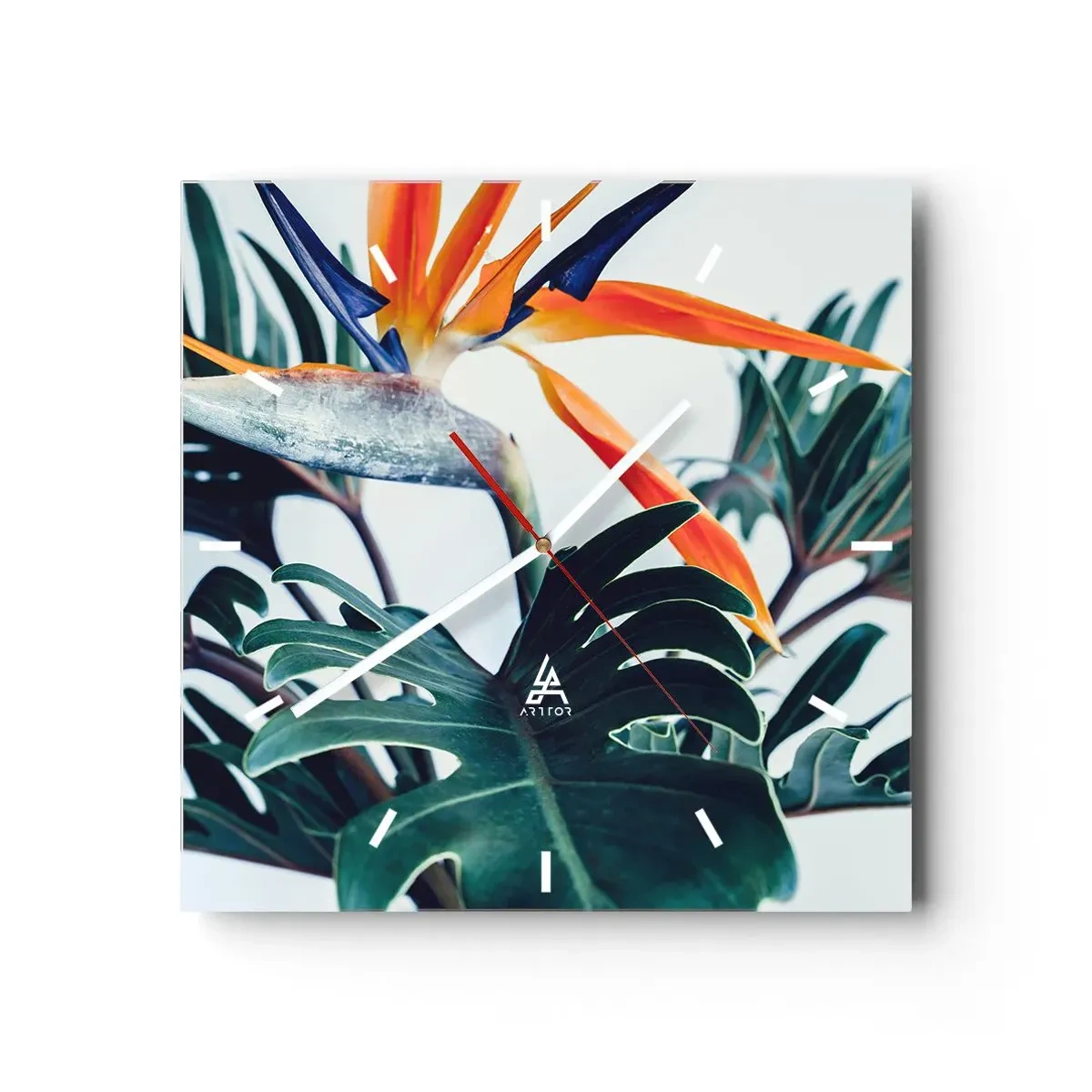 Wall clock - Clock on glass - Birdy Bush - 30x30 cm