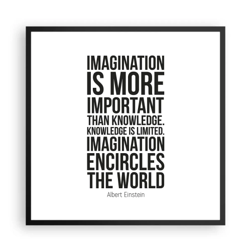 Poster in black frame - Einstein about Power of Imagination - 60x60 cm