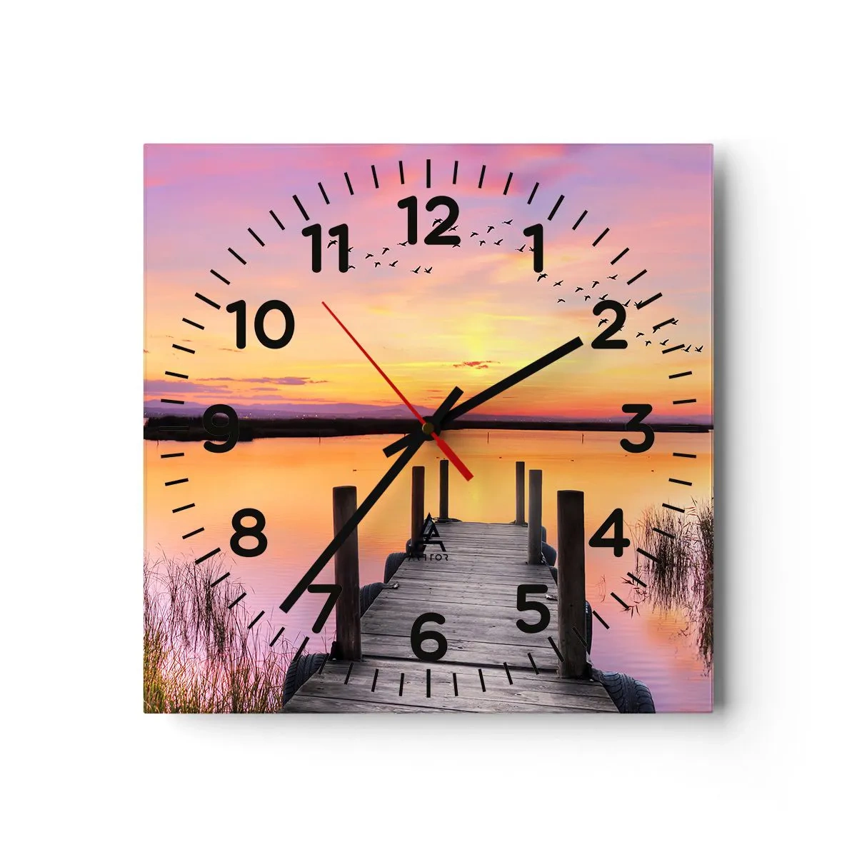 Wall clock - Clock on glass - Violet Quiet Dawn - 40x40 cm