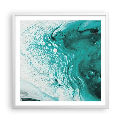 Poster in white frmae - Dissolving in White and Turquoise - 60x60 cm
