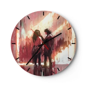 Wall clock - Clock on glass - Silhouettes of a couple in love against the background of abstract light - 30x30cm - Eternal Spectacle of Love - Modern wall decoration for the living room, kitchen, and bedroom ARTTOR