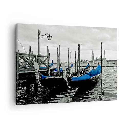 Canvas picture - Gondolas in Venice with blue covers - 70x50cm - Thoughtful Venice  - Modern wall decoration for the living room and bedroom ARTTOR