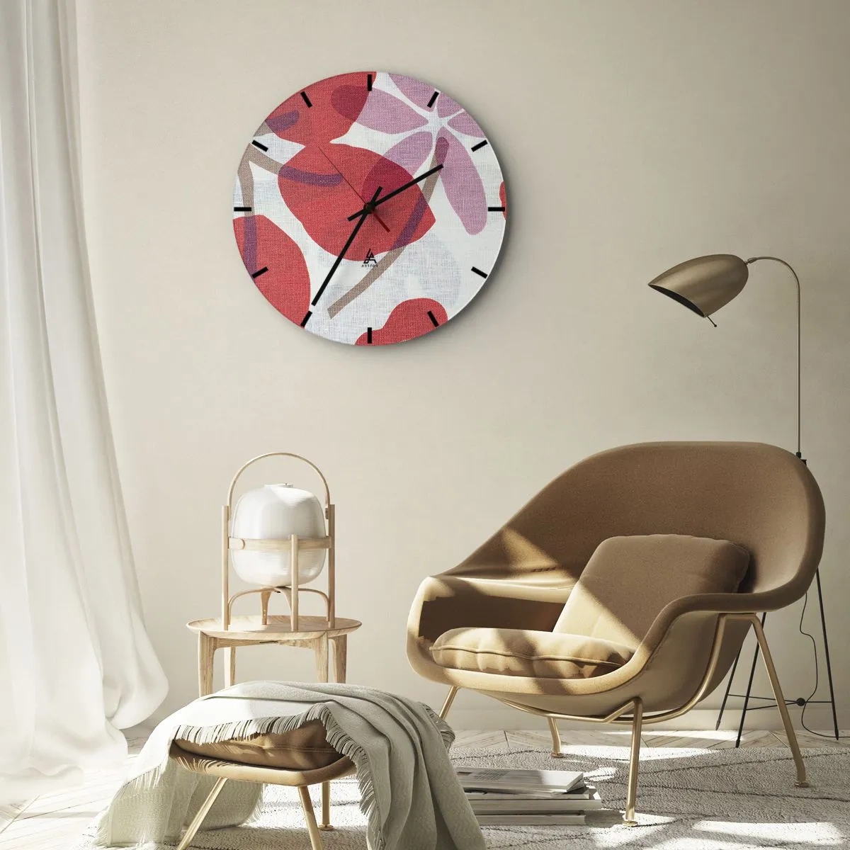Wall clock - Clock on glass - Flower Composition in Pink - 40x40 cm