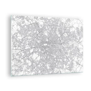 Glass picture - A black and white map with a dense street grid in a minimalist style. - 70x50cm - Map of London Maze - Modern wall decoration for the living room and bedroom ARTTOR