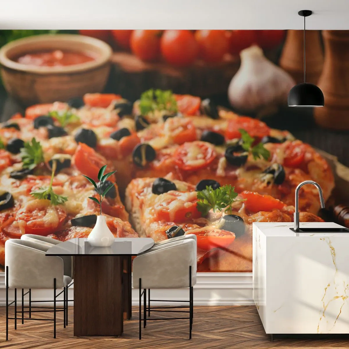 Photo Wallpaper Premium Sand - You Baked It Again - Gastronomy, Pizza, Tomato - 500x350 cm