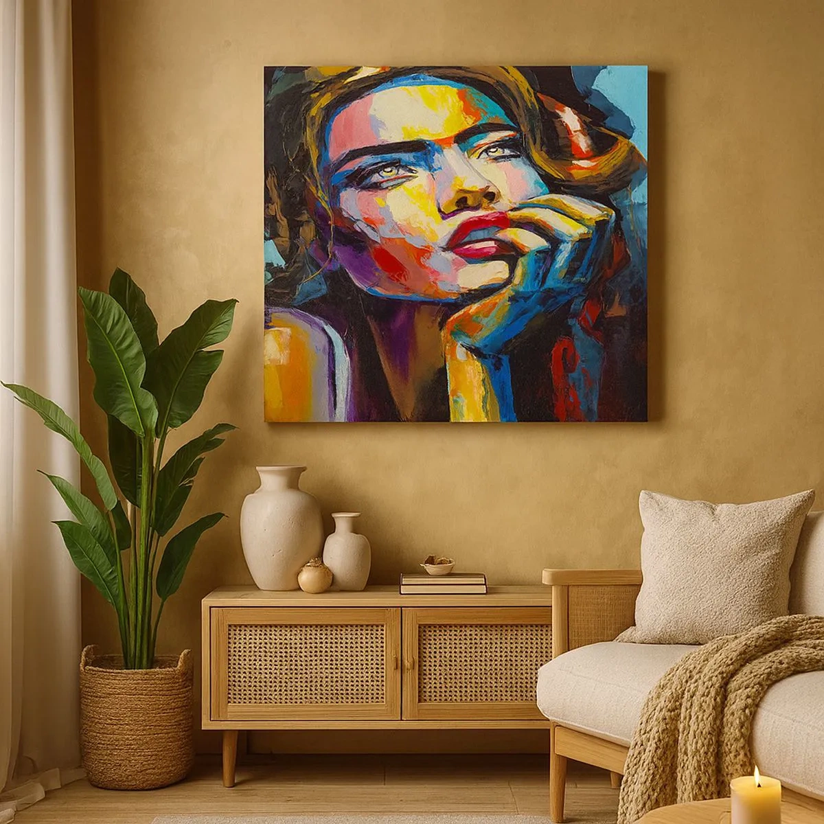 Canvas picture - Colorful portrait of a woman in the expressionist style - 70x50cm - Dreams Like Birds Flying in the Sky - Modern wall decoration for the living room and bedroom ARTTOR