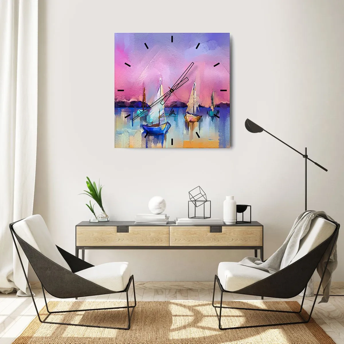 Wall clock - Clock on glass - Direction: High Sees - 40x40 cm