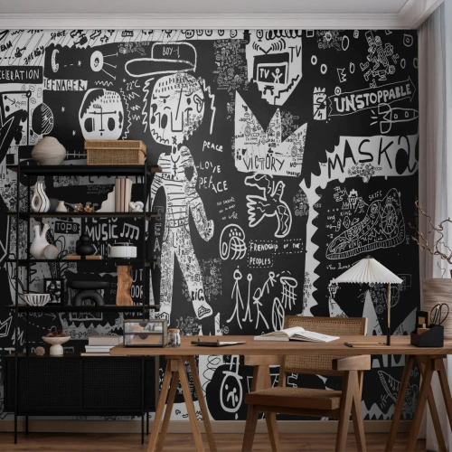 Photo Wallpaper Premium Canvas - Rights and Joys of Youth - Graffiti, Piece, Modern Pattern - 450x315 cm