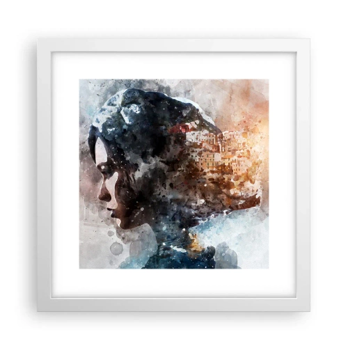 Poster in white frmae - Tale about a Girl with a City in the Background - 30x30 cm