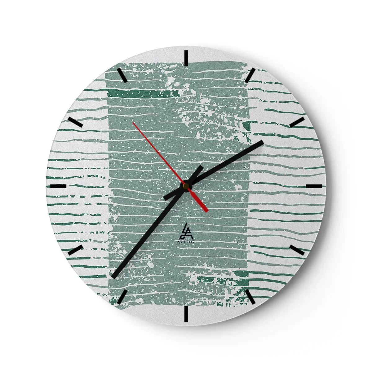 Wall clock - Clock on glass - A graphic composition with horizontal lines in shades of sea green. - 30x30cm - Sea Abstract - Modern wall decoration for the living room, kitchen, and bedroom ARTTOR