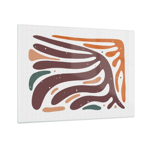 Glass picture - Abstract shapes in browns and oranges radiating out on a white background - 70x50cm - Radiant Organic Composition - Modern wall decoration for the living room and bedroom ARTTOR