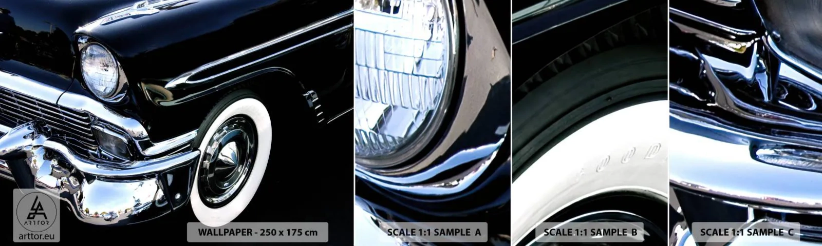 Photo Wallpaper Sample Standard Eco - Classics in Silver, Black and White - Automotive, Car, White and black - 100x30 cm