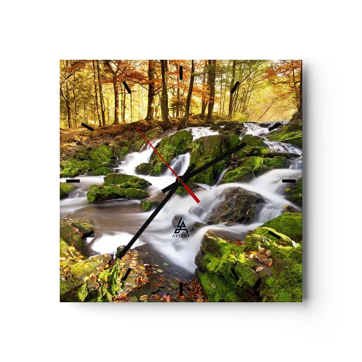 Wall clock - Clock on glass - Gingerly through an Autumnal Forest - 30x30 cm