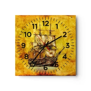 Wall clock - Clock on glass - Direction Tortuga! - 40x40 cm