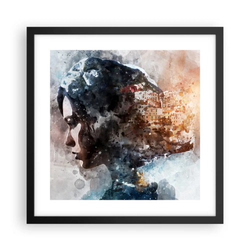 Poster in black frame - Tale about a Girl with a City in the Background - 40x40 cm