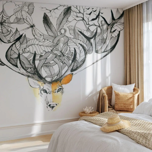 Photo Wallpaper Premium Canvas - Cornucopia - Abstraction, Deer, Graphics - 200x140 cm