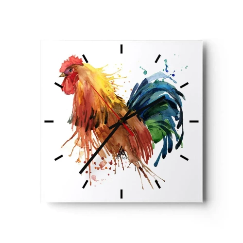 Wall clock - Clock on glass - King Rooster - 40x40 cm