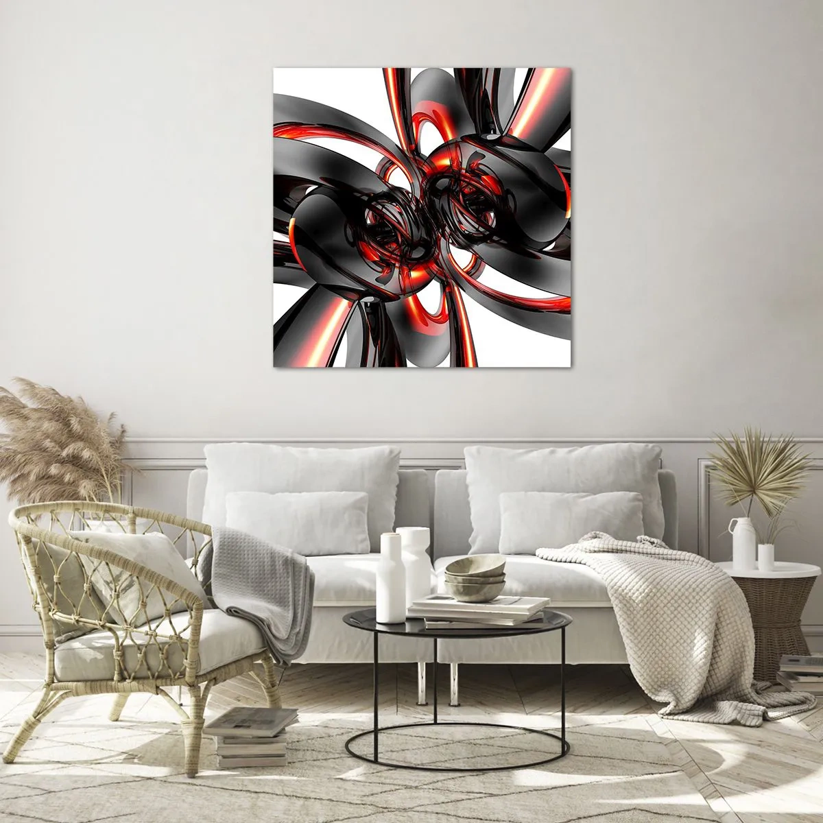 Glass picture - Movement in Graphite and Red - 60x60 cm