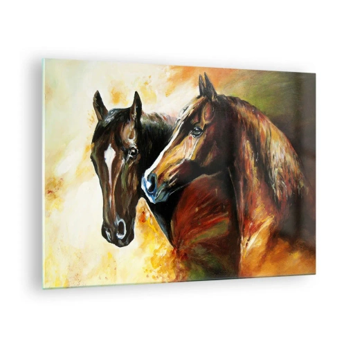 Glass picture - Two horses in an artistic, dynamic composition - 70x50cm - Twice More Charm - Modern wall decoration for the living room and bedroom ARTTOR