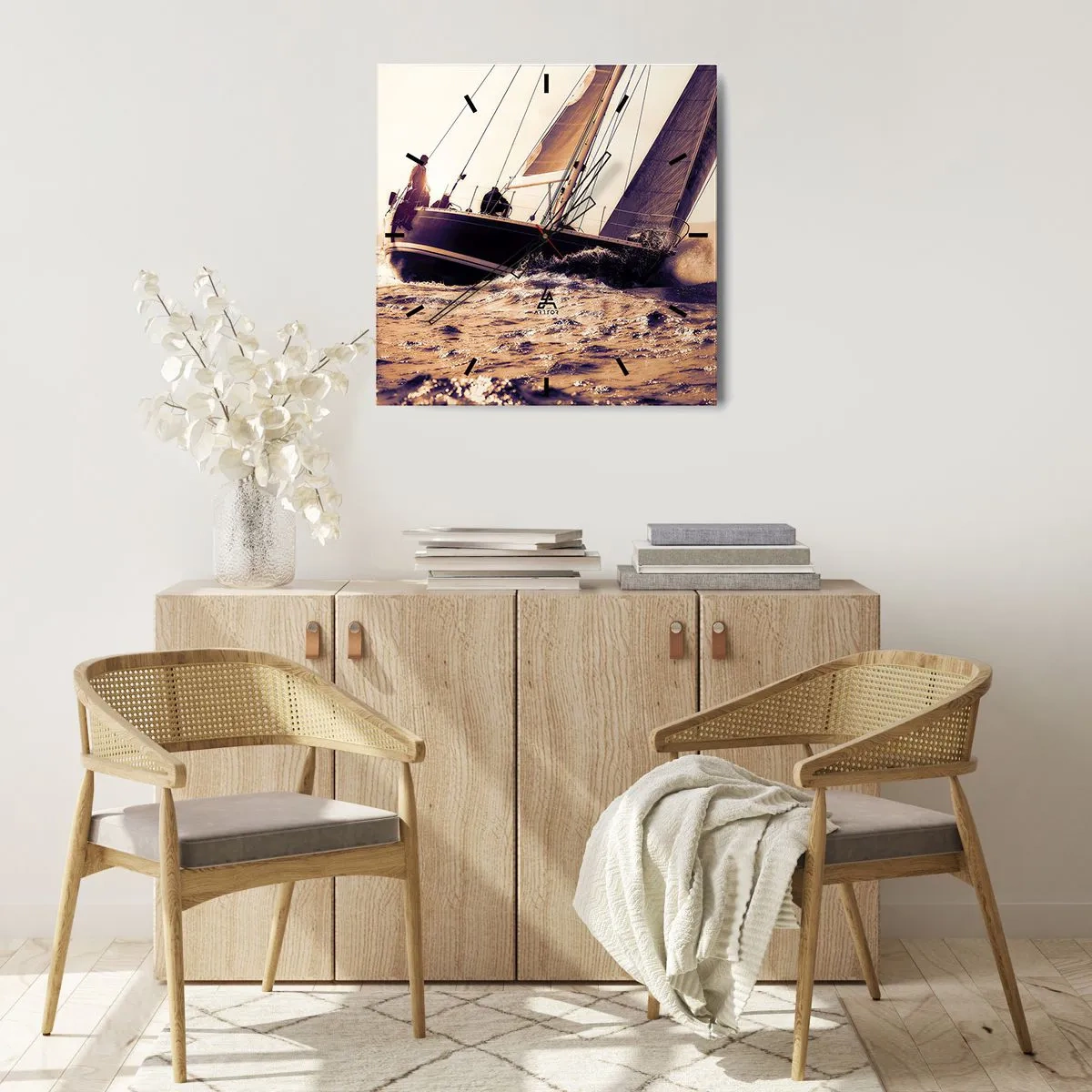 Wall clock - Clock on glass - Sail, Sailor - 30x30 cm