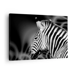 Canvas picture - Black and white portrait of a zebra against a background of abstract patterns. - 70x50cm - White Is White, and Black Is Black - Modern wall decoration for the living room and bedroom ARTTOR