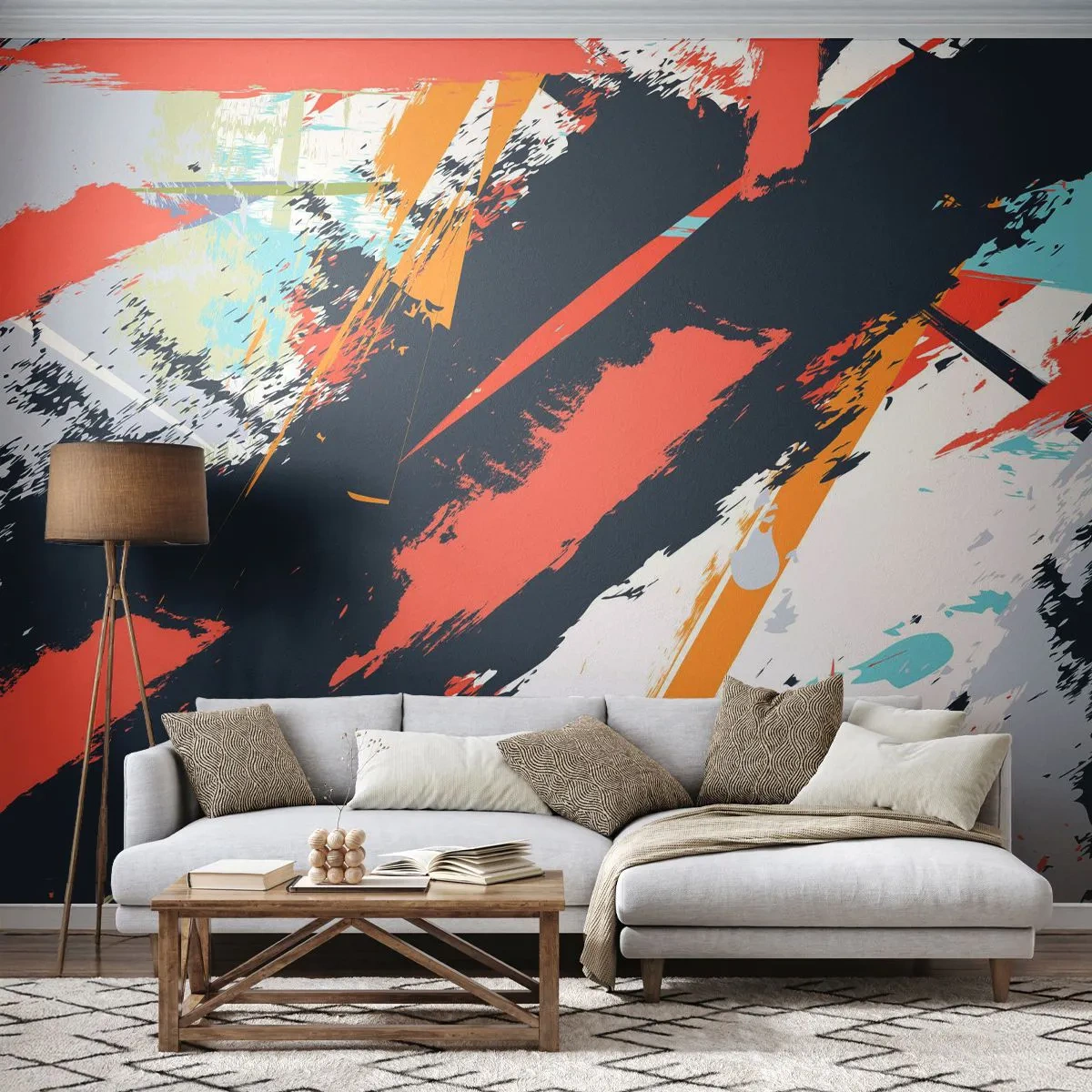 Photo Wallpaper Premium Sand - Dynamic Composition - Abstraction, Graffiti, Piece - 450x315 cm