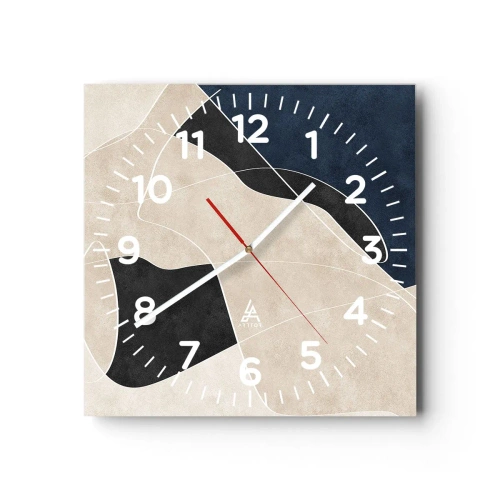 Wall clock - Clock on glass - Abstract Composition - Contrast of Colours - 30x30 cm