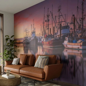 Self-Adhesive Photo Wallpaper Deluxe Sticker - Before Dawn - Fisherman's Port, Boats, Fishing - 500x350 cm