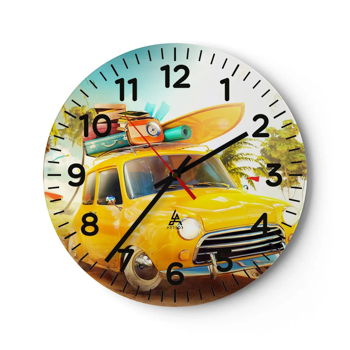 Wall clock - Clock on glass - Happy Travels - 40x40 cm