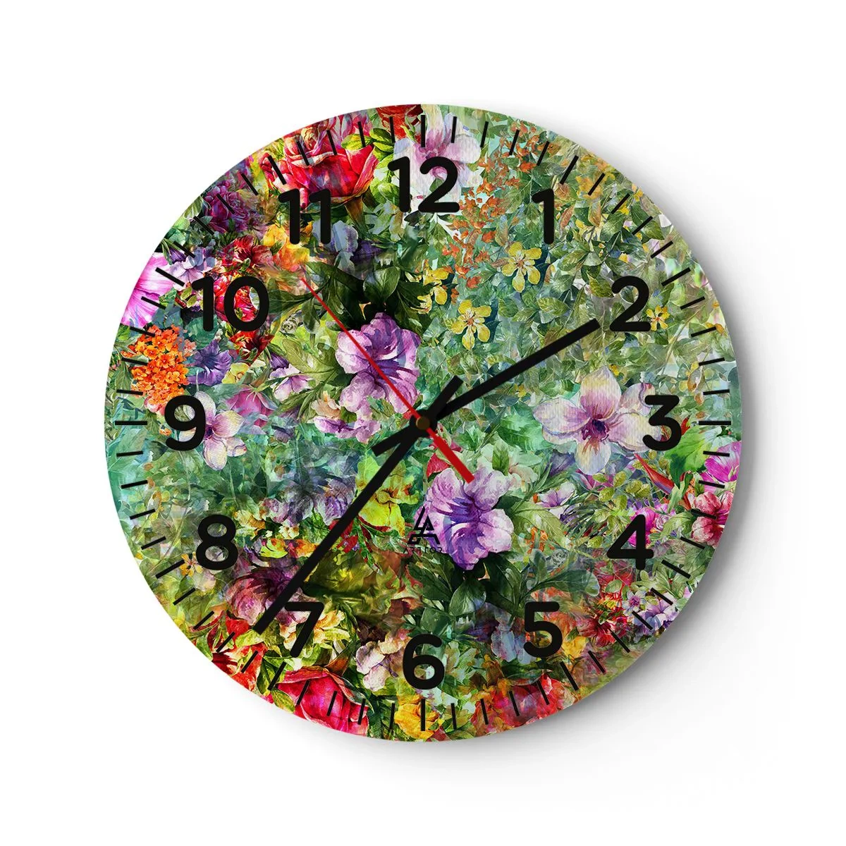 Wall clock - Clock on glass - Lost in the Flowers - 30x30 cm