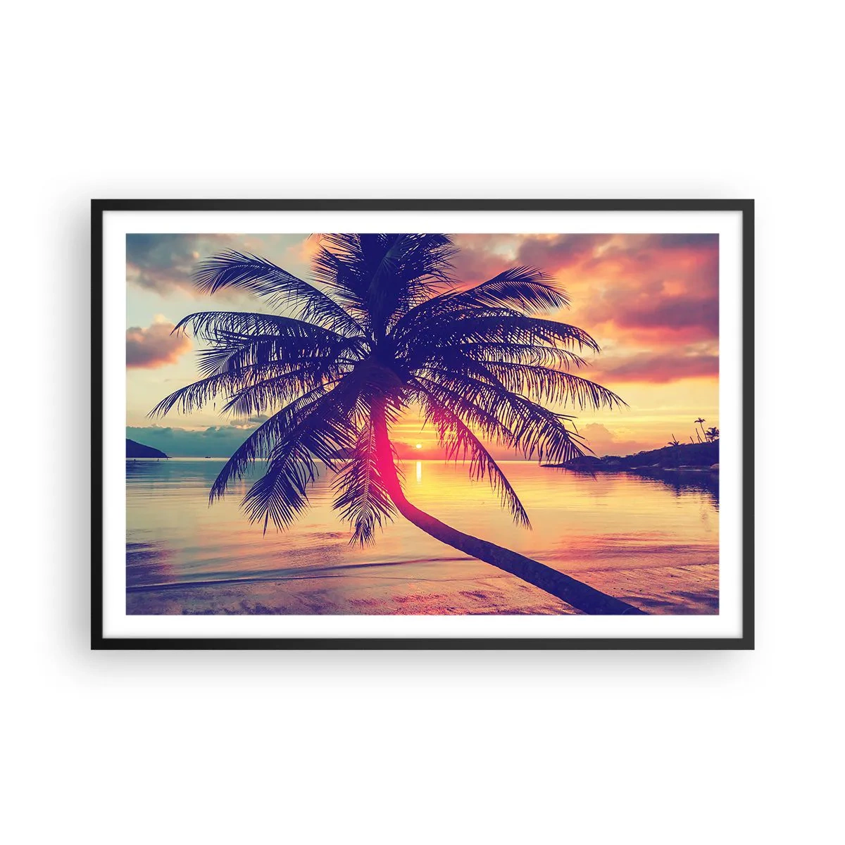 Poster in black frame - Evening under the Palm Trees - 91x61 cm