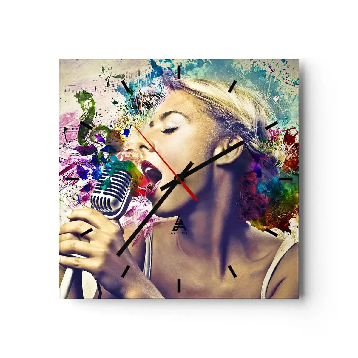 Wall clock - Clock on glass - Painting the World with One's Voice - 40x40 cm