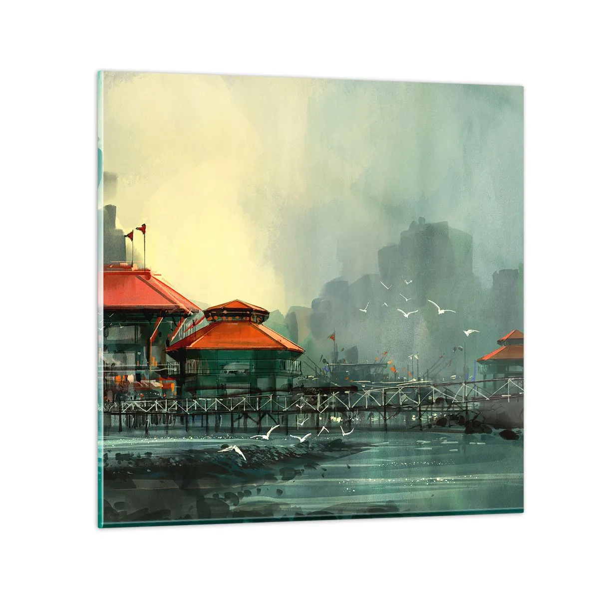 Glass picture - Gloomy Day at the Port - 50x50 cm