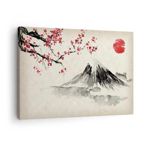 Canvas picture - A picturesque landscape with a mountain, cherry blossoms and sunshine - 70x50cm - Love Japan - Modern wall decoration for the living room and bedroom ARTTOR