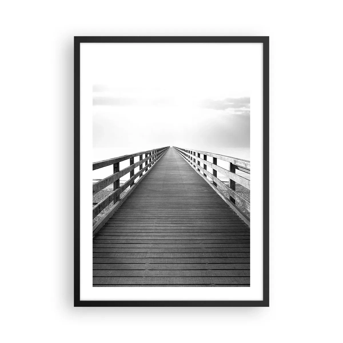 Poster in black frame - A black and white bridge leading to infinity - 50x70cm - In the Distance… - Modern wall decoration for the living room and bedroom ARTTOR