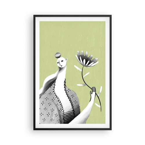 Poster in black frame - Modernist Portrait - Holding a FLower - 61x91 cm