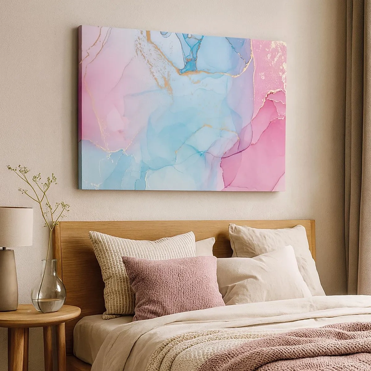 Canvas picture - Abstract pastel patterns with gold accents - 70x50cm - Encounter and Permeation - Modern wall decoration for the living room and bedroom ARTTOR