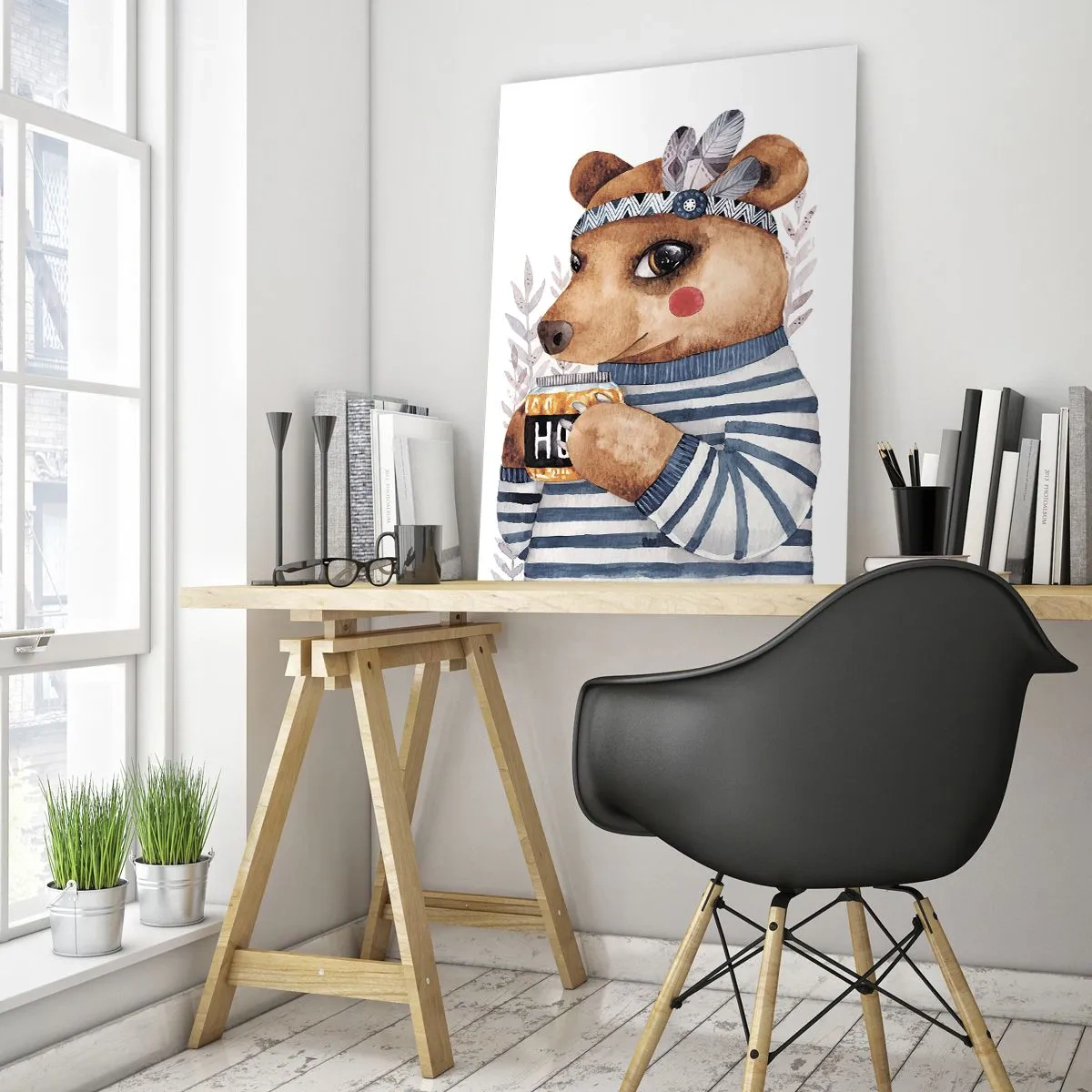 Glass picture - Sweet Lady Bear - 70x100 cm