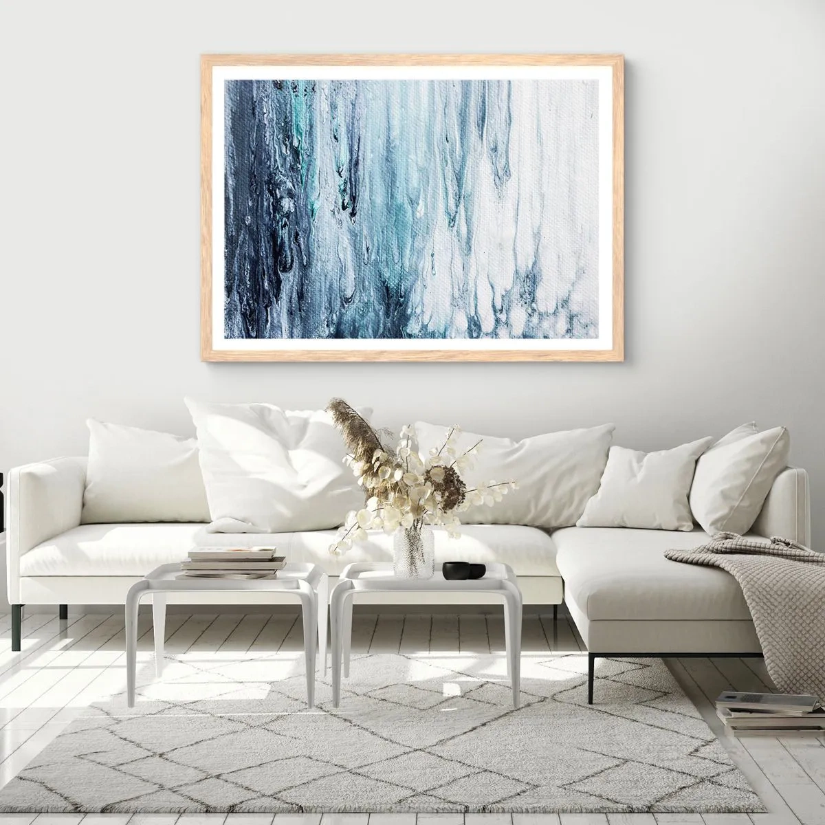Poster in light oak frame - Blue Icicles - 40x30 cm