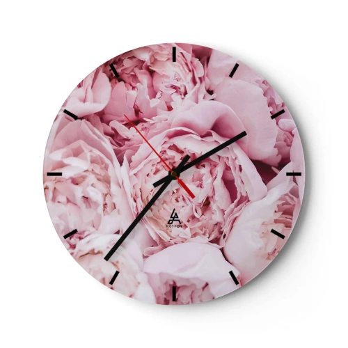 Wall clock - Clock on glass - A close-up of pastel pink peonies in full bloom - 30x30cm - Cuddly and Fragrant - Modern wall decoration for the living room, kitchen, and bedroom ARTTOR