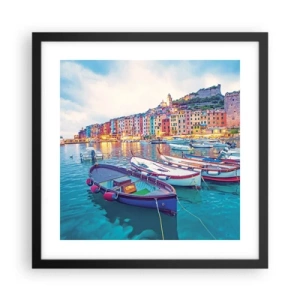 Poster in black frame - Colourful Evening in a Port - 40x40 cm