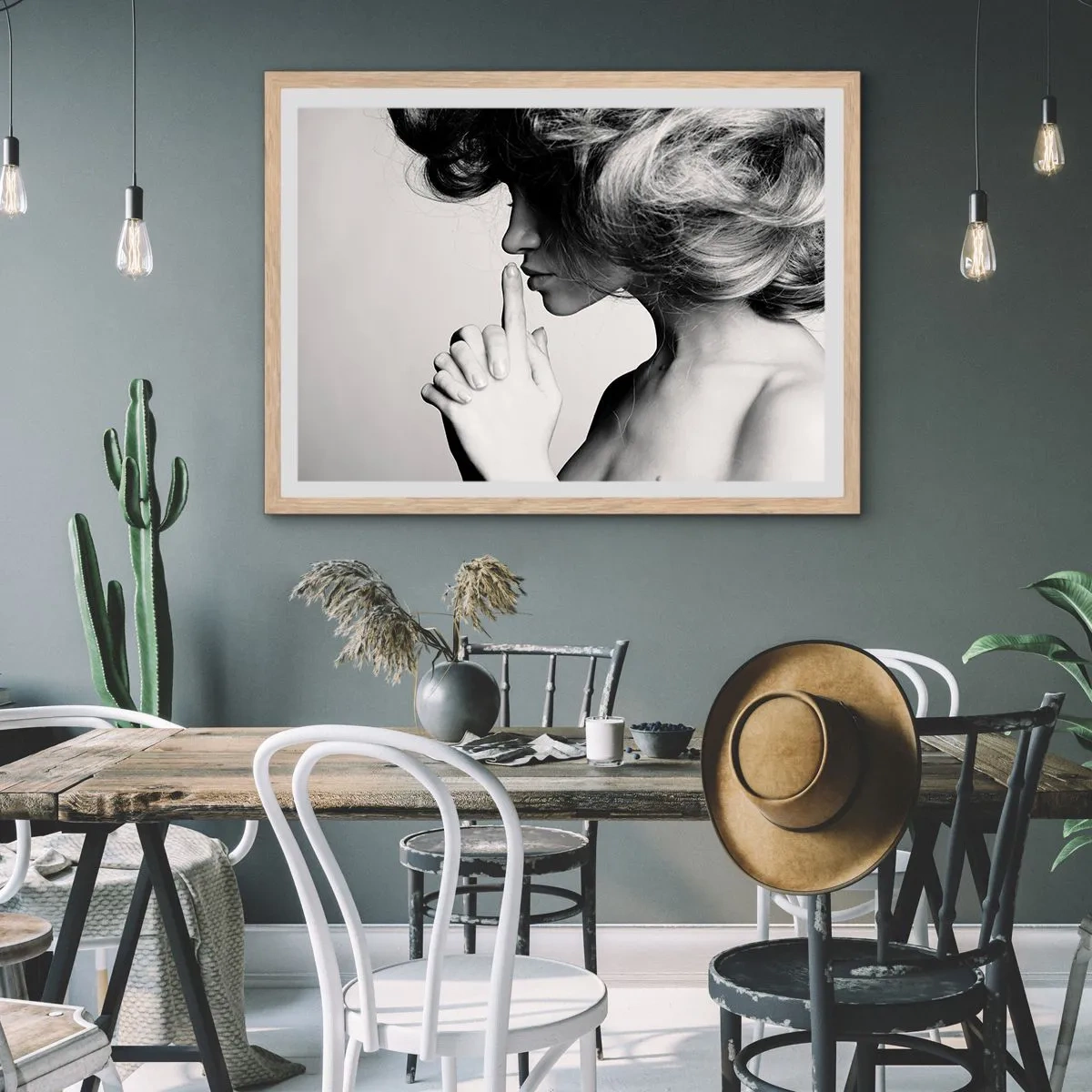 Poster in light oak frame - Listening to Herself - 40x30 cm