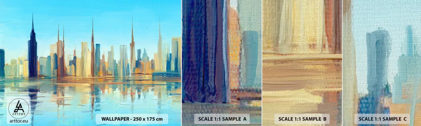 Photo Wallpaper Sample Premium Canvas - Sunny Metropolis - City, Architecture, Piece - 100x30 cm