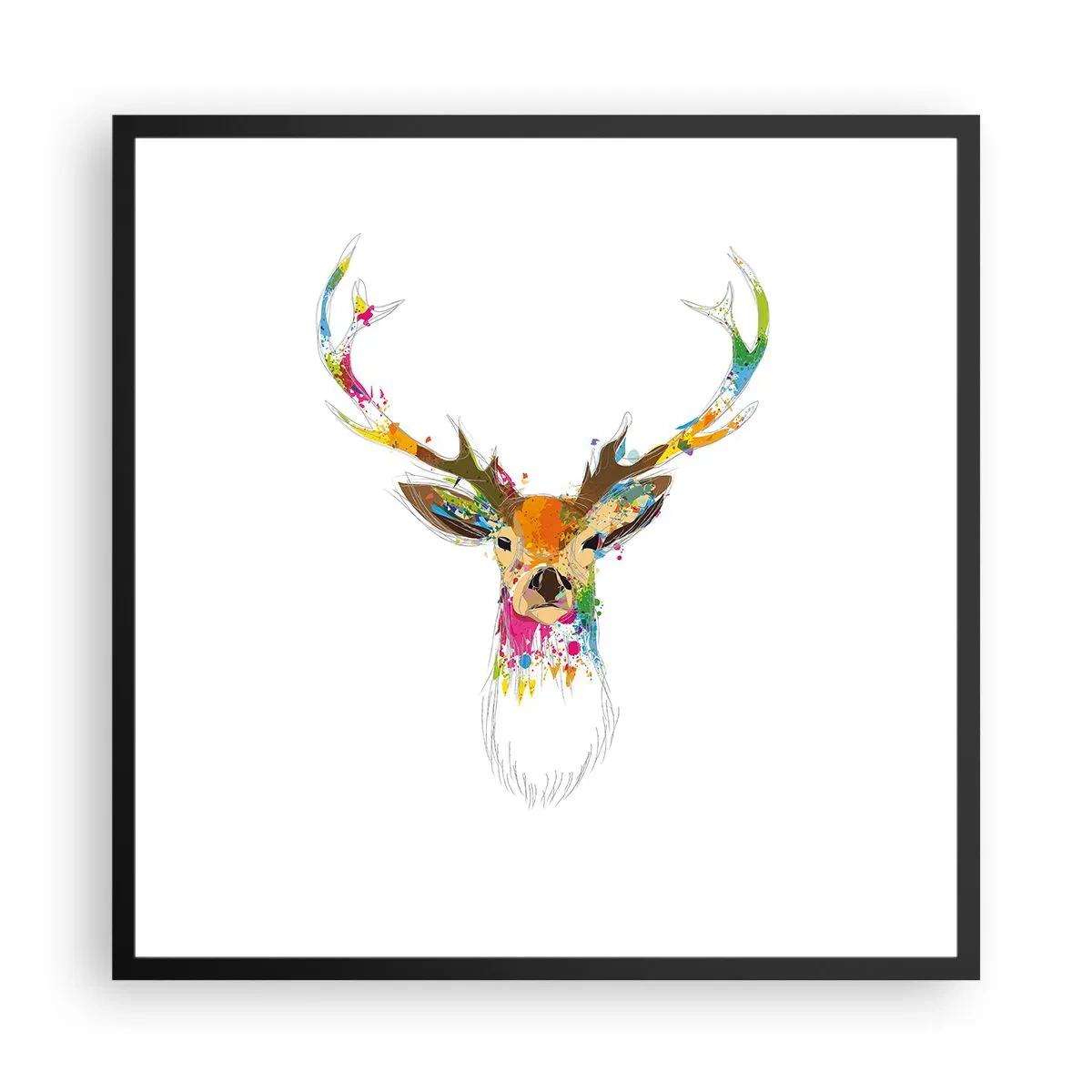 Poster in black frame - Deer Bathed in Colour - 60x60 cm